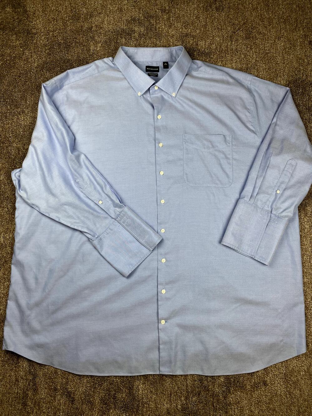 Rochester Mens Big Tall Dress Shirt 22 100% Egyptian Cotton Blue Micro Check